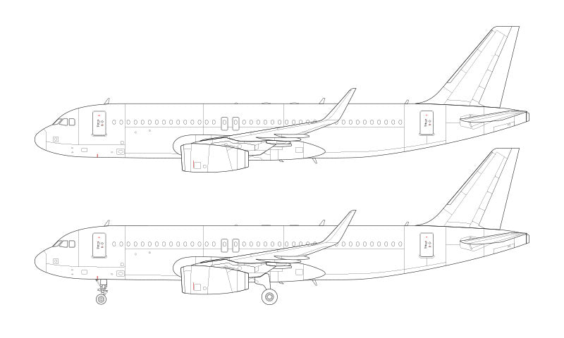 Airbus A320 with V2500 engines and sharklets line drawing