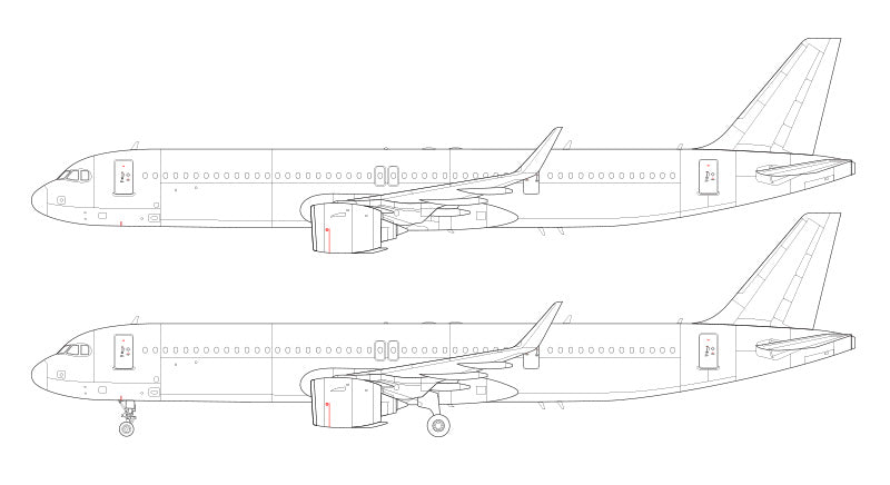Airbus A321 NEO LR (Long Range) with CFM LEAP engines line drawing