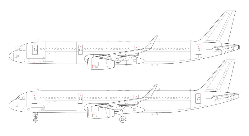 Airbus A321 with v2500 engines and sharklets line drawing