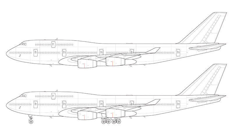 Boeing 747-400 with Rolls Royce engines line drawing