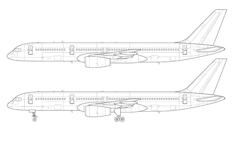 Boeing 757-200 with Rolls Royce engines line drawing