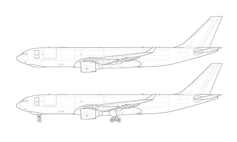 Airbus A330-200F with Pratt & Whitney engines line drawing