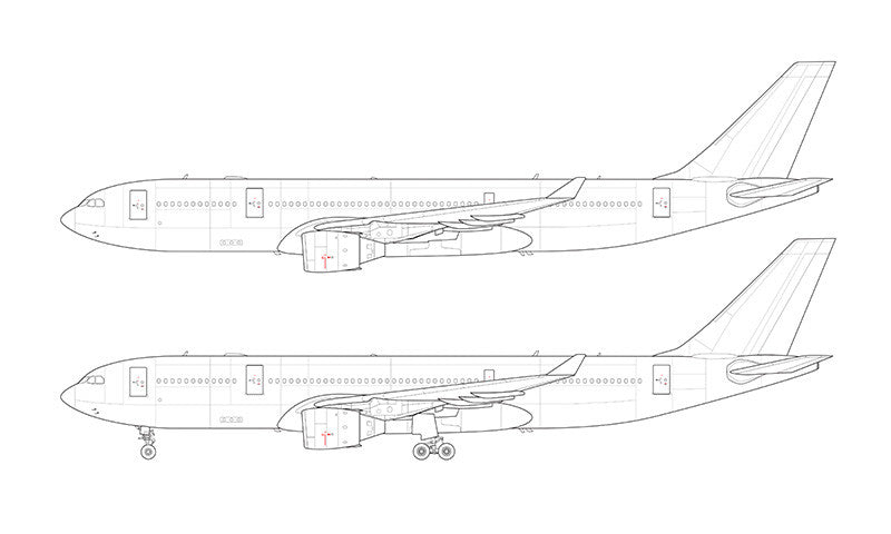 Airbus A330-200 with Pratt & Whitney engines line drawing