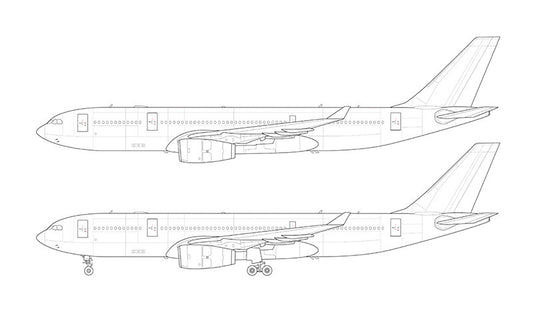 Airbus A330-200 with Rolls Royce engines line drawing