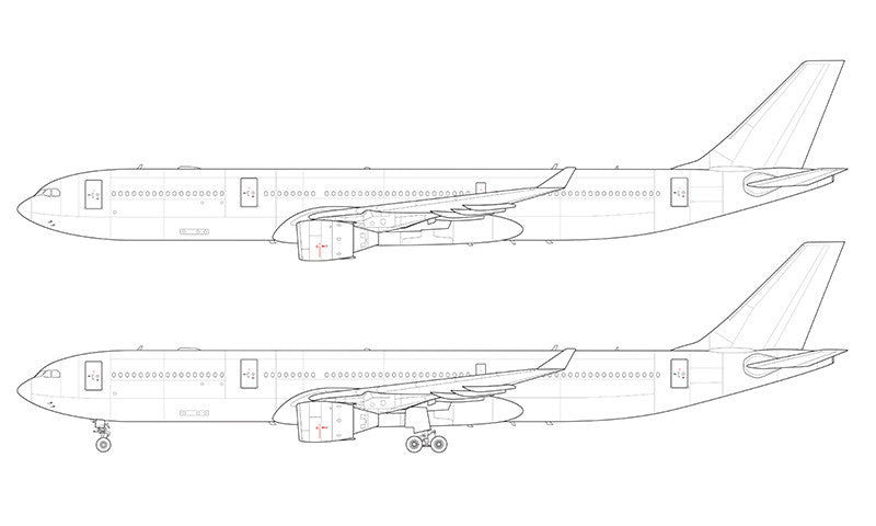 Airbus A330-300 with Pratt & Whitney engines line drawing