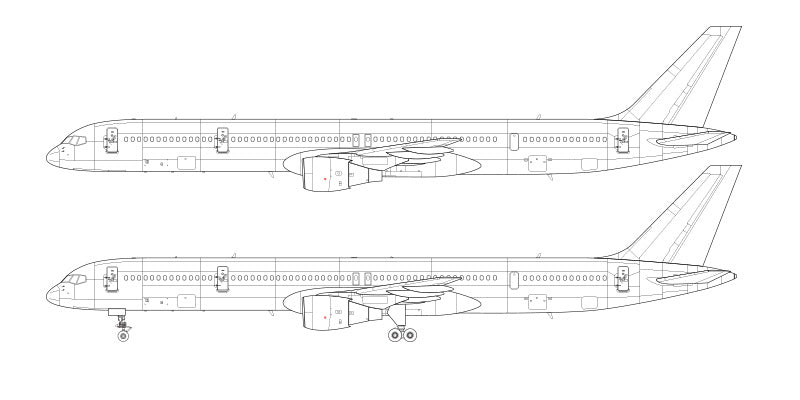 Boeing 757-300 with Pratt & Whitney Engines Line Drawing Illustration