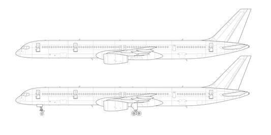 Boeing 757-300 with Rolls Royce Engines Line Drawing Illustration