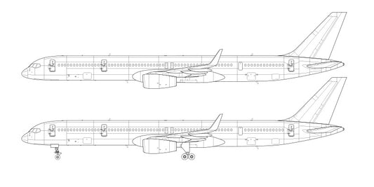 Boeing 757-300 with Rolls Royce Engines and Winglets Line Drawing Illustration