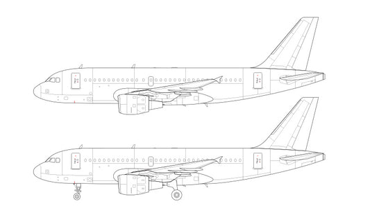 Airbus A319 with CFM56 engines line drawing
