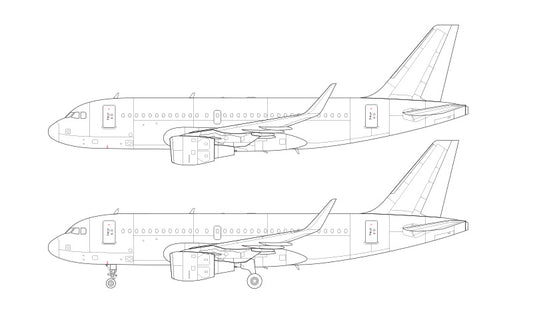Airbus A319 with CFM56 engines and sharklets line drawing