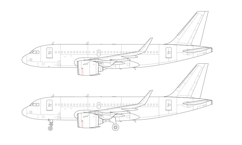 Airbus A319 NEO with Pratt & Whitney engines line drawing