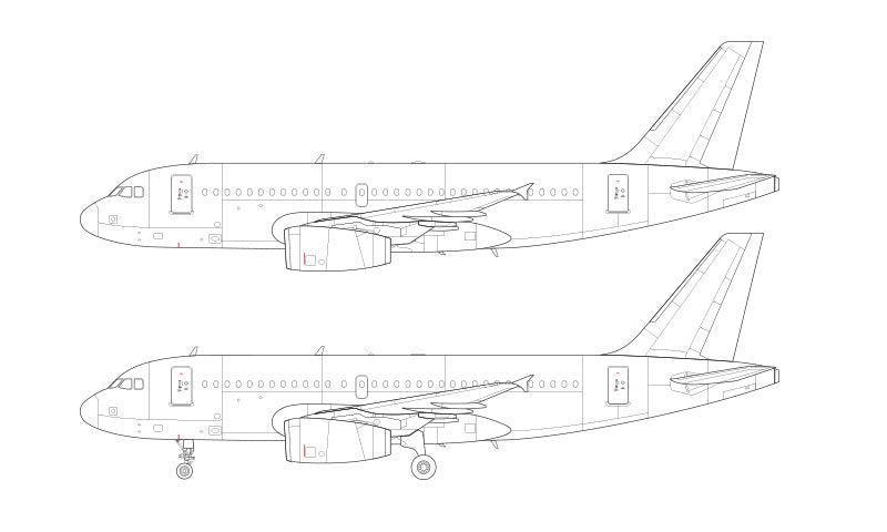 Airbus A319 with v2500 engines line drawing