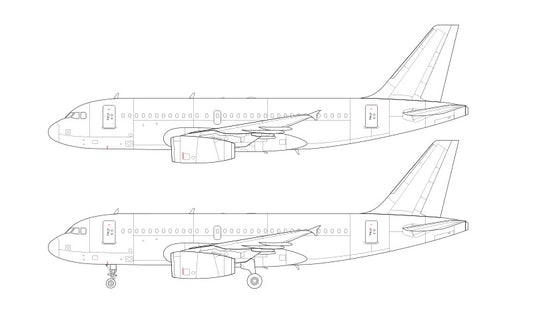 Airbus A319 with v2500 engines line drawing
