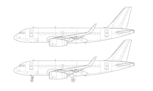 Airbus A319 with v2500 engines and sharklets line drawing