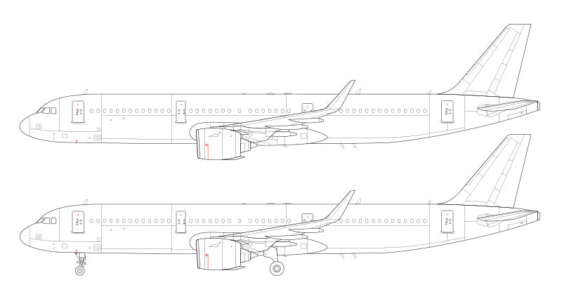 Airbus A321 NEO with Pratt & Whitney engines line drawing – ShopNorebbo