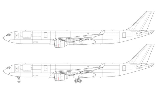 Airbus A330-300F with Pratt & Whitney engines line drawing
