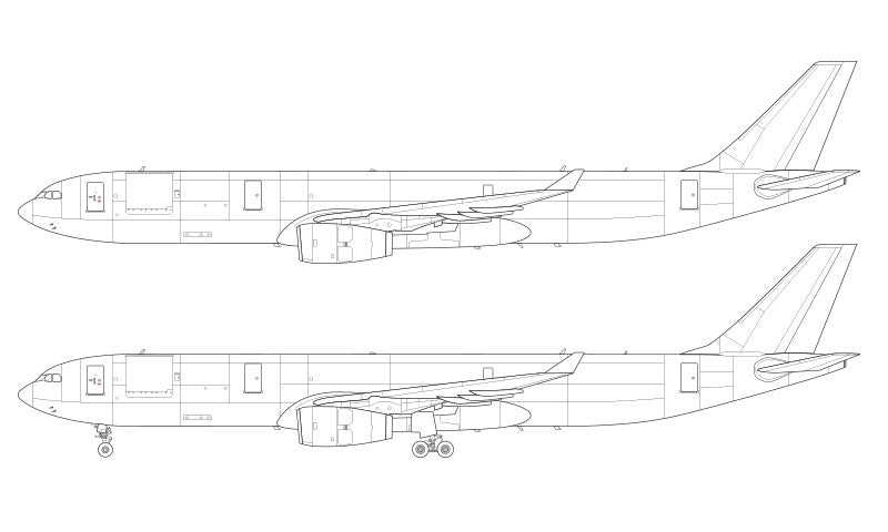 Airbus A330-300F with Rolls Royce engines line drawing
