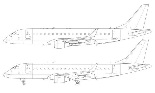Embraer 175 with new style winglets line drawing