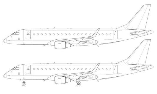 Embraer 175 with old style winglets line drawing