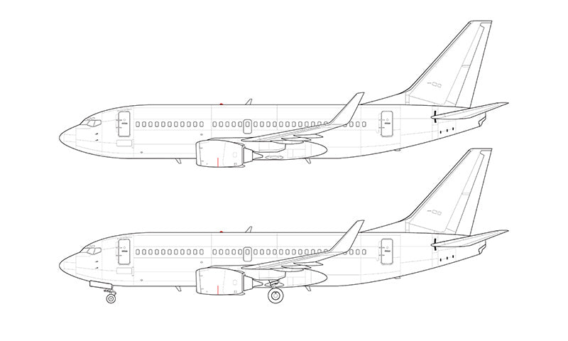Boeing 737-300SP with blended winglets line drawing