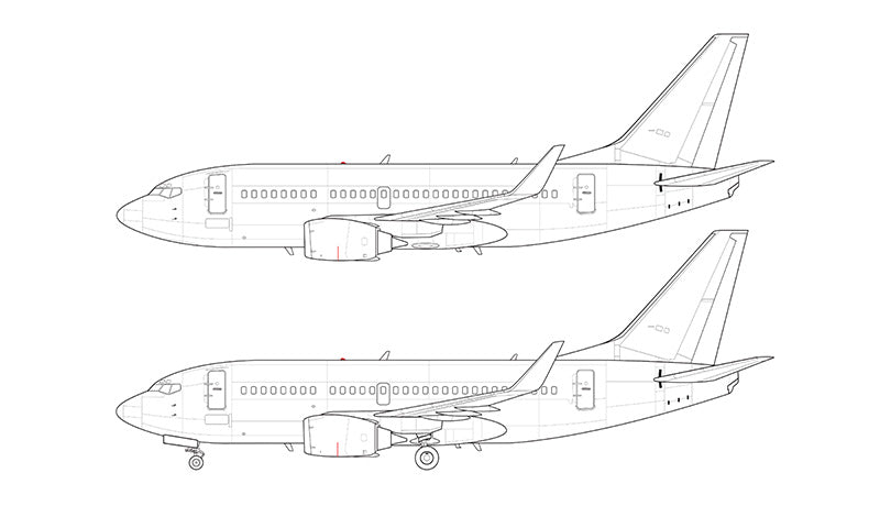 Boeing 737-500 with blended winglets line drawing