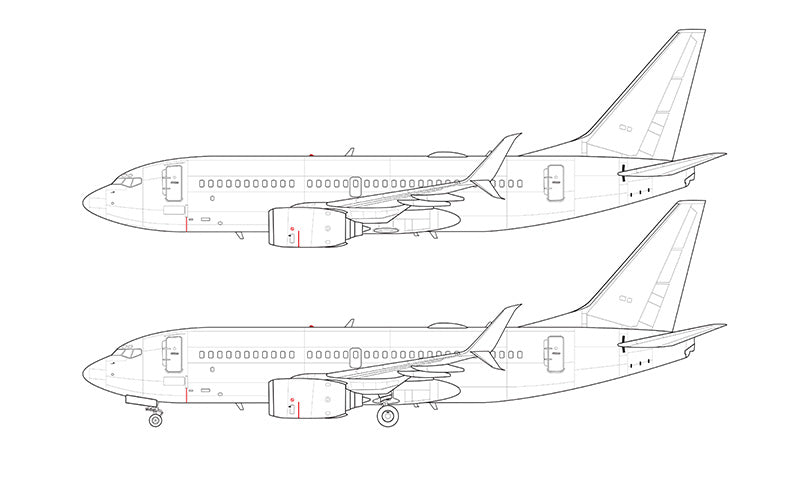 Boeing 737-700 with split scimitar winglets line drawing