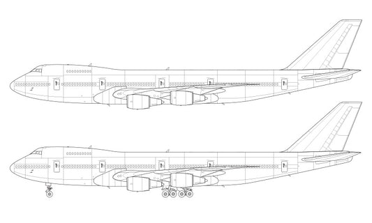 Boeing 747-200 with General Electric engines line drawing
