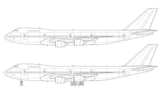 Boeing 747-200 with Rolls Royce engines line drawing