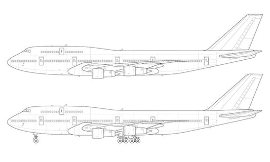 Boeing 747-300 with Pratt & Whitney engines line drawing