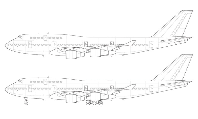 Boeing 747-400 with Pratt & Whitney engines line drawing