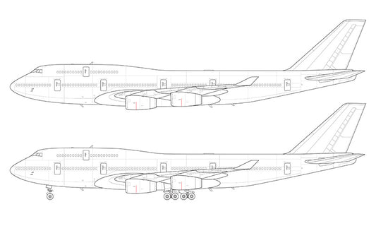 Boeing 747-400 with Rolls Royce engines line drawing
