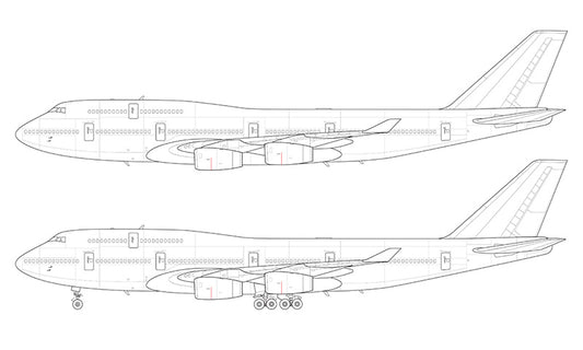 Boeing 747-400 with Rolls Royce engines line drawing