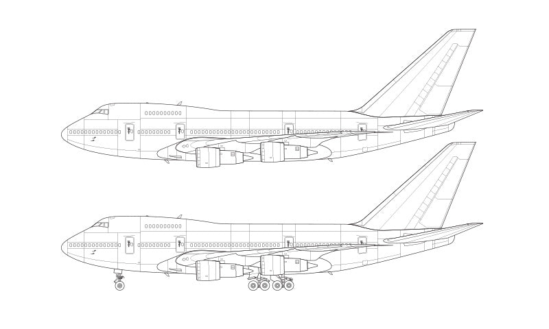 Boeing 747SP with Pratt & Whitney engines line drawing