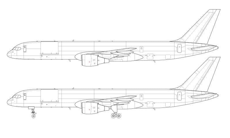 Boeing 757-200SF/PF/PCF with Pratt & Whitney engines line drawing