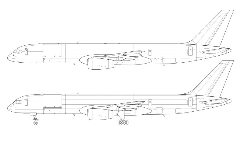 Boeing 757-200SF/PF/PCF with Rolls Royce engines line drawing
