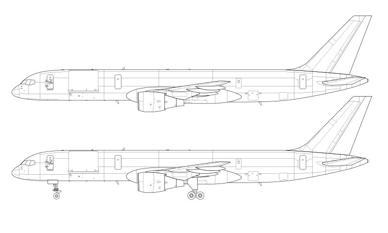 Boeing 757-200SF/PF/PCF with Pratt & Whitney engines line drawing