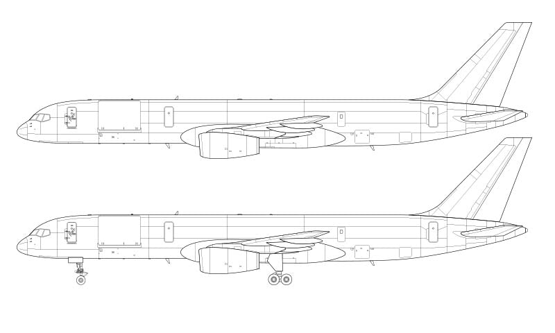 Boeing 757-200SF/PF/PCF with Rolls Royce engines line drawing