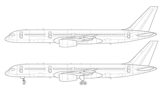 Boeing 757-200 with Rolls Royce engines line drawing