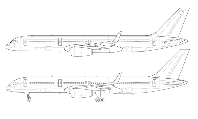 Boeing 757-200 with Rolls Royce engines and winglets line drawing