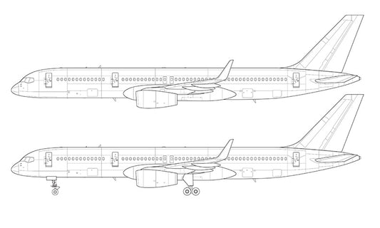 Boeing 757-200 with Rolls Royce engines and winglets line drawing