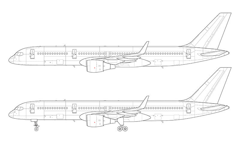 Boeing 757-200 with Pratt & Whitney engines and winglets line drawing