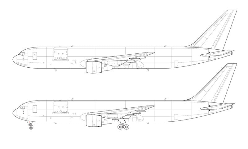 Boeing 767-300F (cargo) with GE engines line drawing