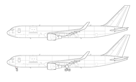 Boeing 767-300F (cargo) with GE engines and winglets line drawing