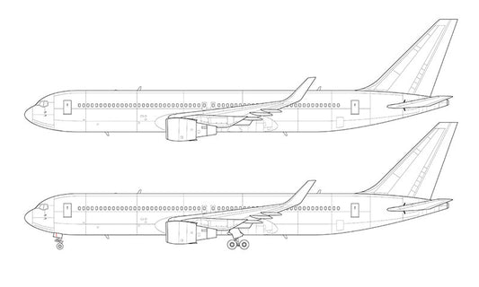 Boeing 767-300 with GE engines and winglets line drawing