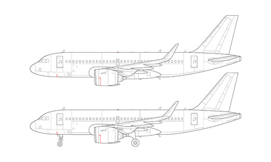 Airbus A319 NEO with Pratt & Whitney engines line drawing