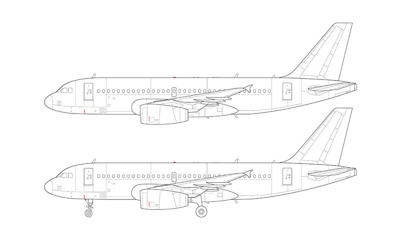 Airbus A319 with v2500 engines line drawing
