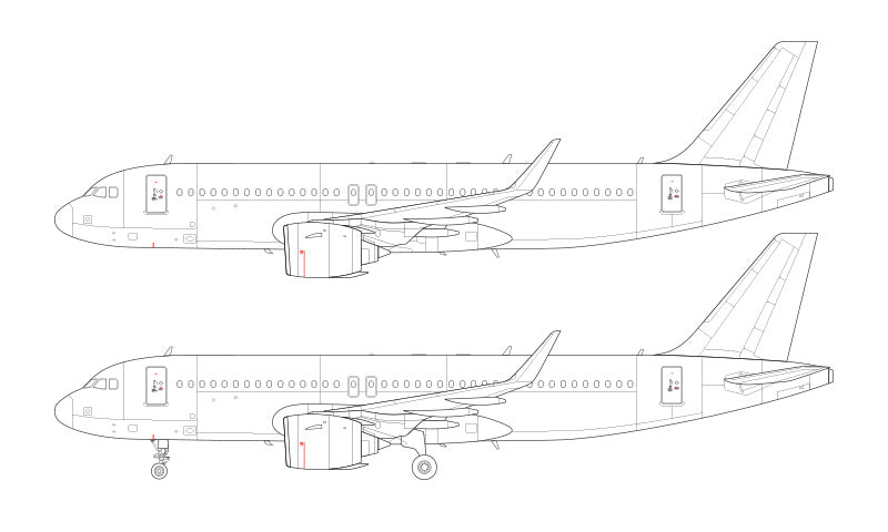 Airbus A320 NEO with Pratt & Whitney engines line drawing