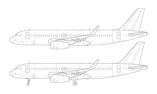 Airbus A320 with v2500 engines and sharklets line drawing