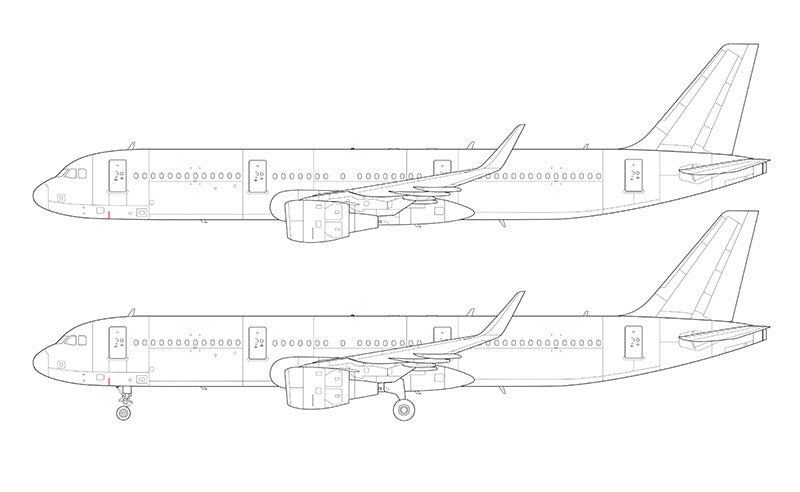 Airbus A321 with cfm56 engines and sharklets line drawing