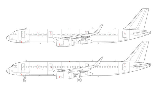Airbus A321 with v2500 engines and sharklets line drawing